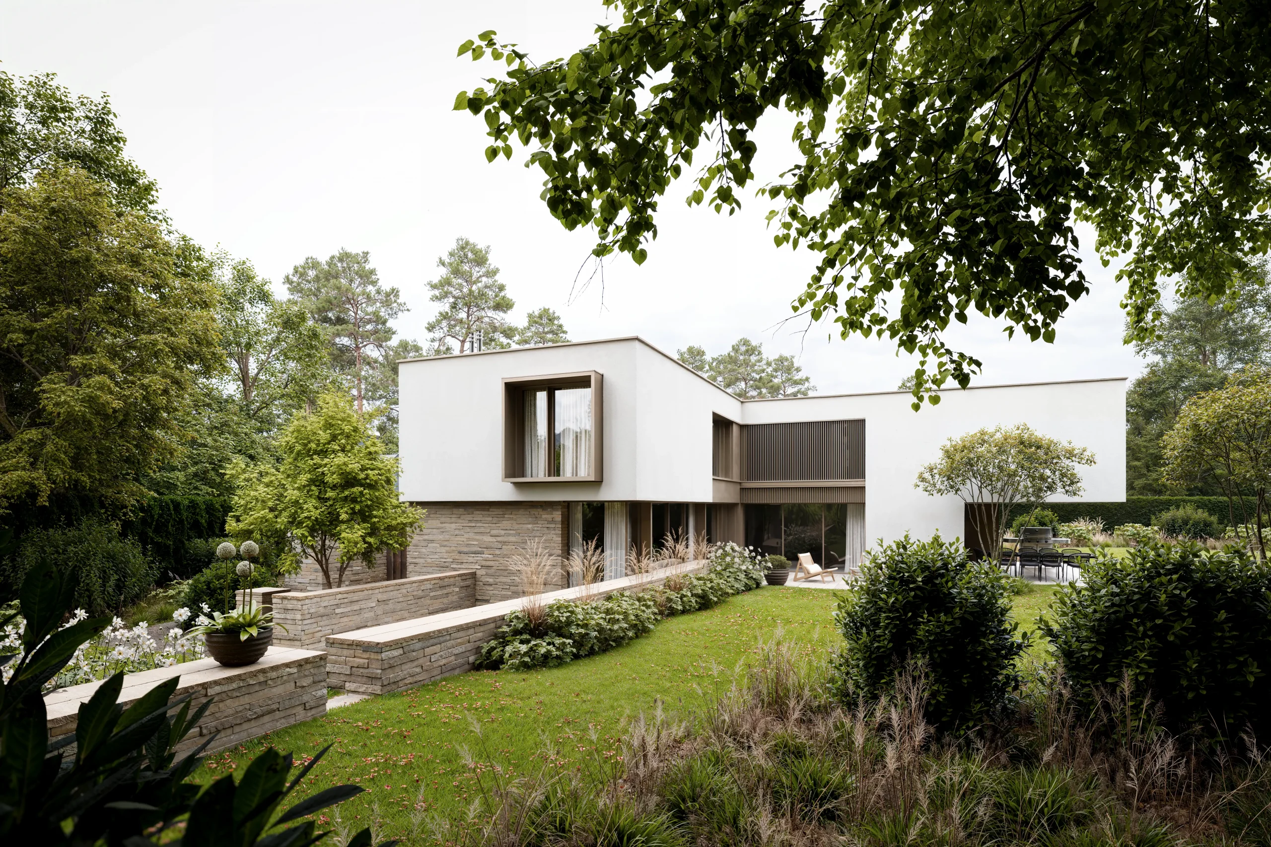 Workflow Schritt 5, Postproduktion: fertige Architekturvisualisierung des Wohnhauses nach der Bildbearbeitung